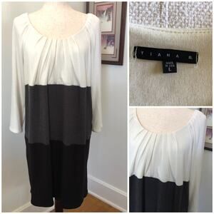 Tiana B Color Block Sweater Dress L Cream Gray Black Made in USA Office Career